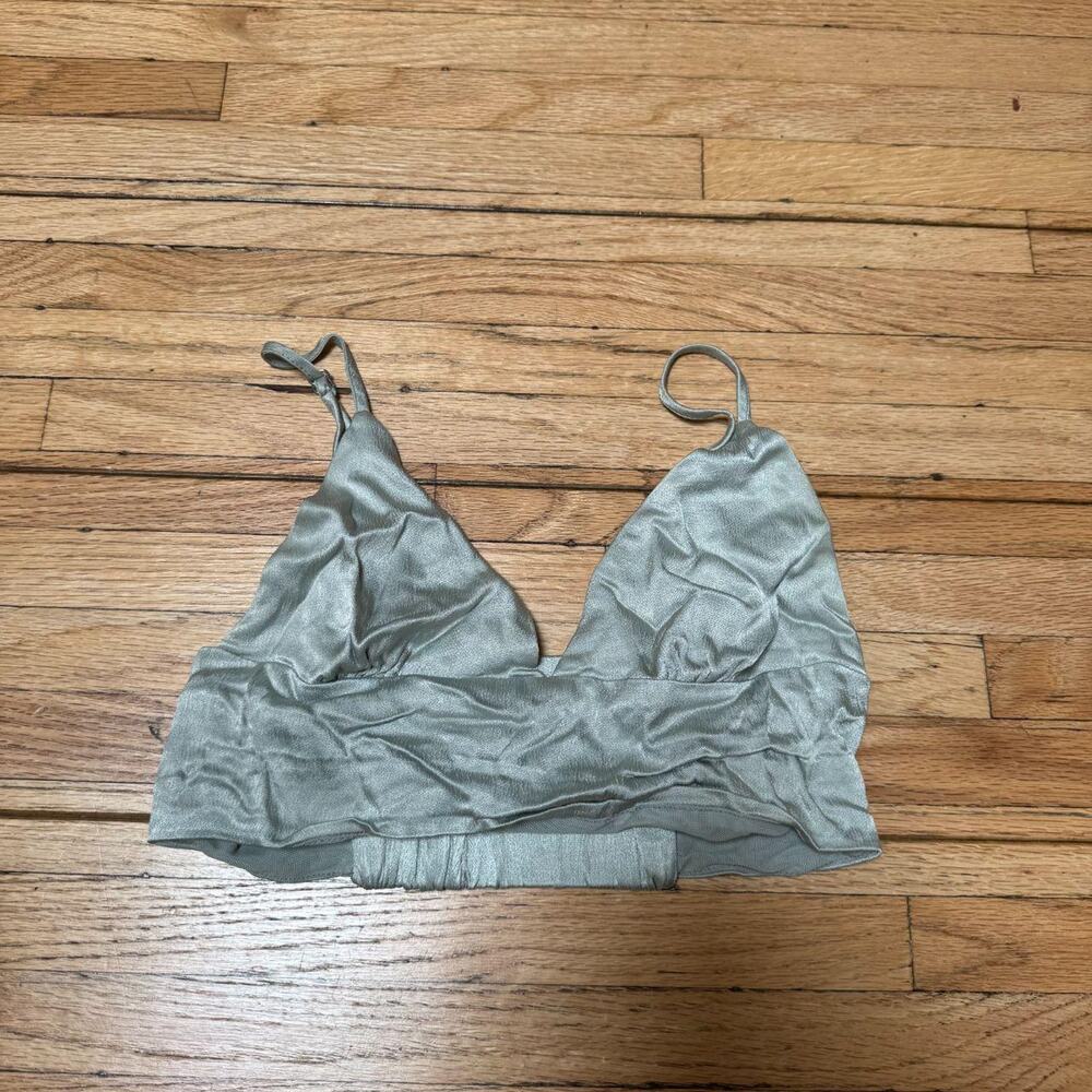 Zara Metallic Seafoam Satin Triangle Top — S